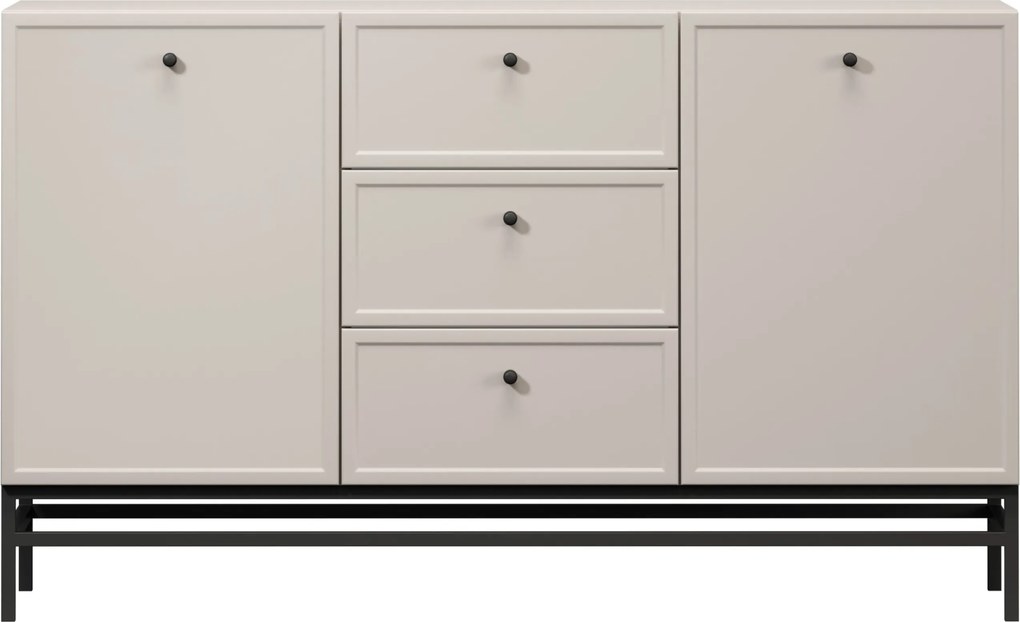 Lorini komód 150 cm fiókokkal - kasmír / fekete fogantyúk / fém lábak