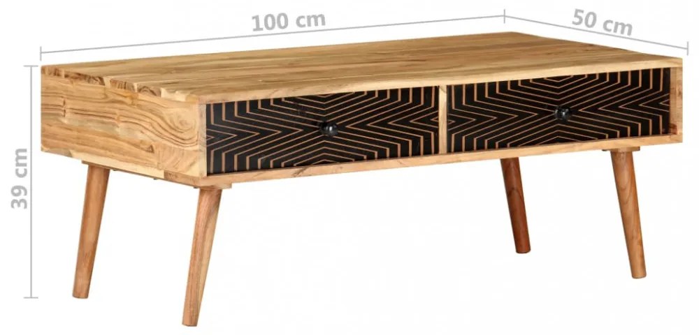 tömör akácfa dohányzóasztal 100 x 50 x 39 cm