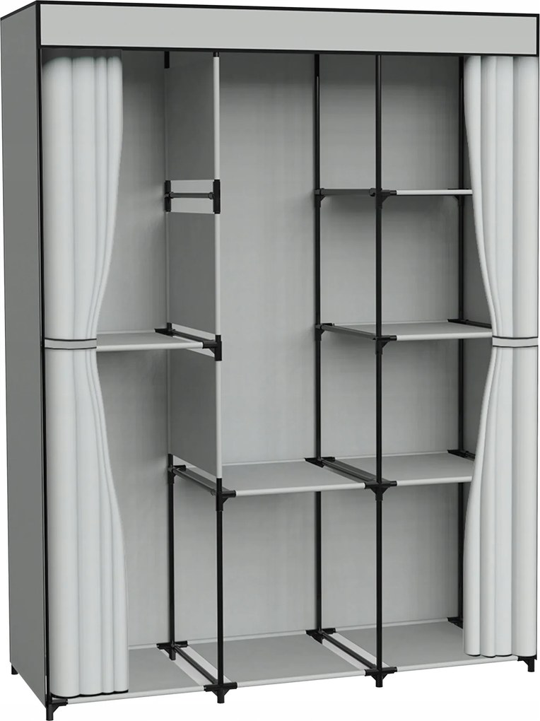 Textil Gardróbszekrény Textil Ruha Cipő Összecsukható Szürke Könyvespolc