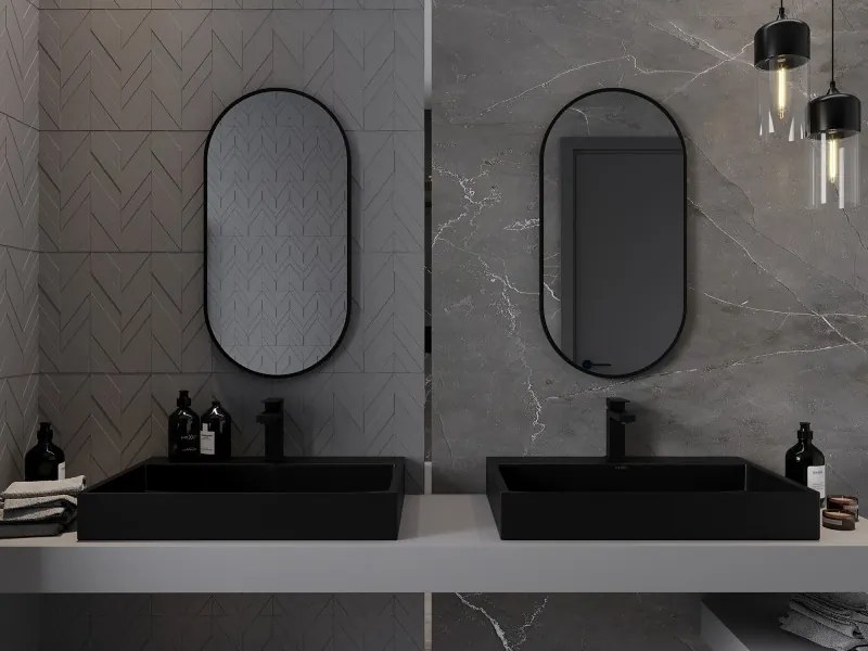 Mexen Loft ovális fürdőszobai tükör 80 x 40 cm, fekete keret - 9851-080-040-000-70