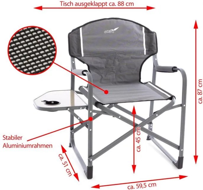 DIVERO Kempingszék szett asztal-italtartó 2 db világosszürke
