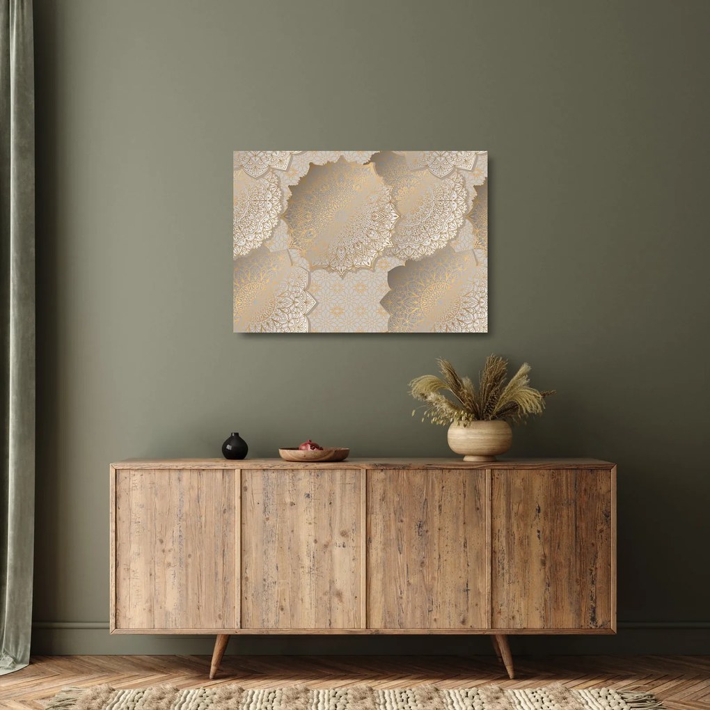 Kép - Mandalák arany tónusokban (üvegen) (70x50 cm)