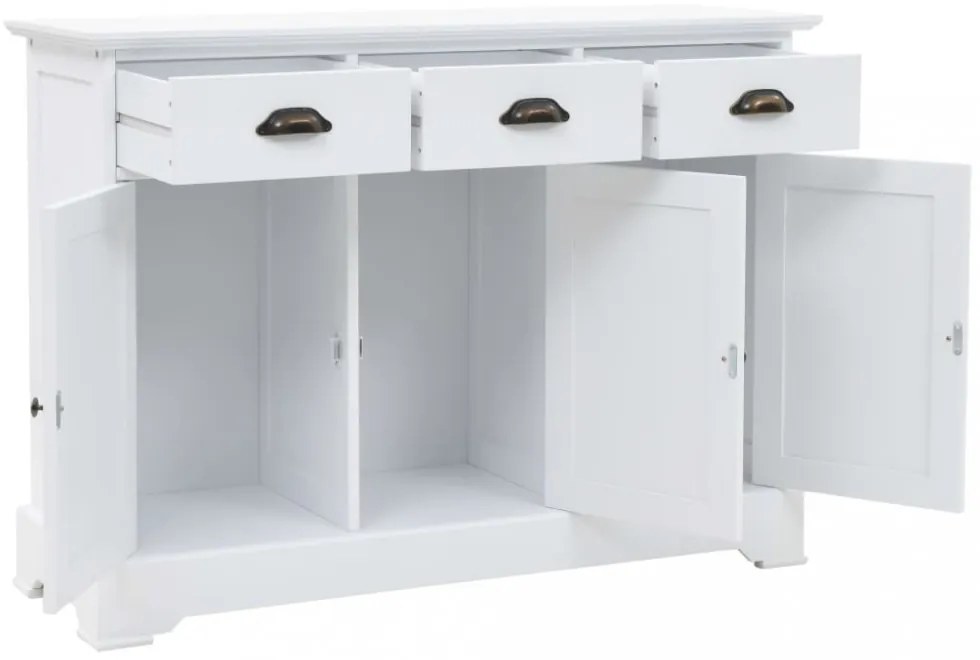3 ajtós MDF és fenyőfa tálalószekrény 105 x 35 x 77,5 cm