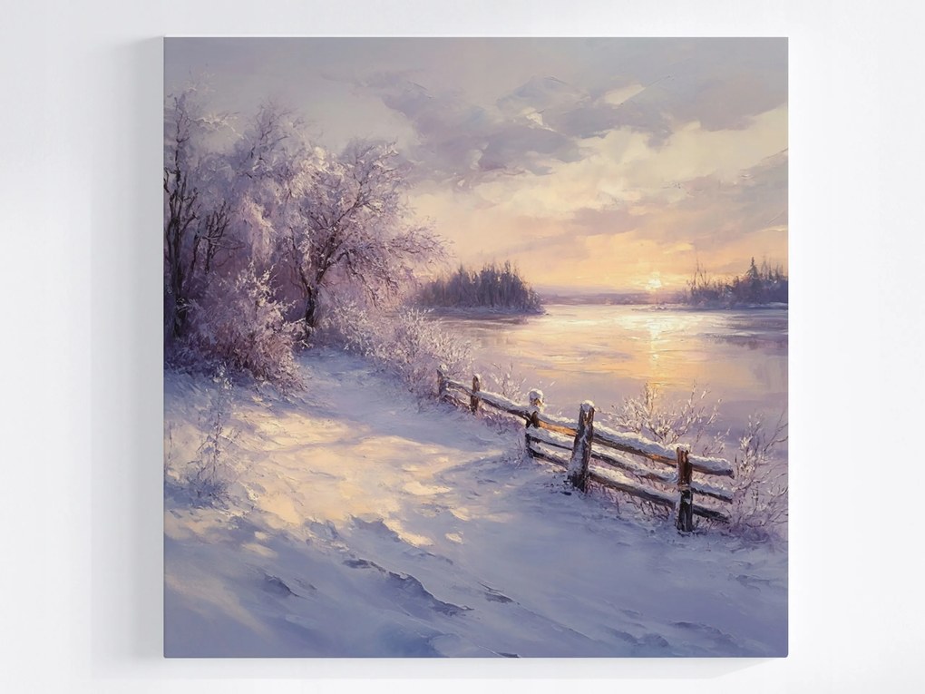 Vászonkép Canvas Tájkép Kilátás Nap Tél Hó Tó Jég 40x40