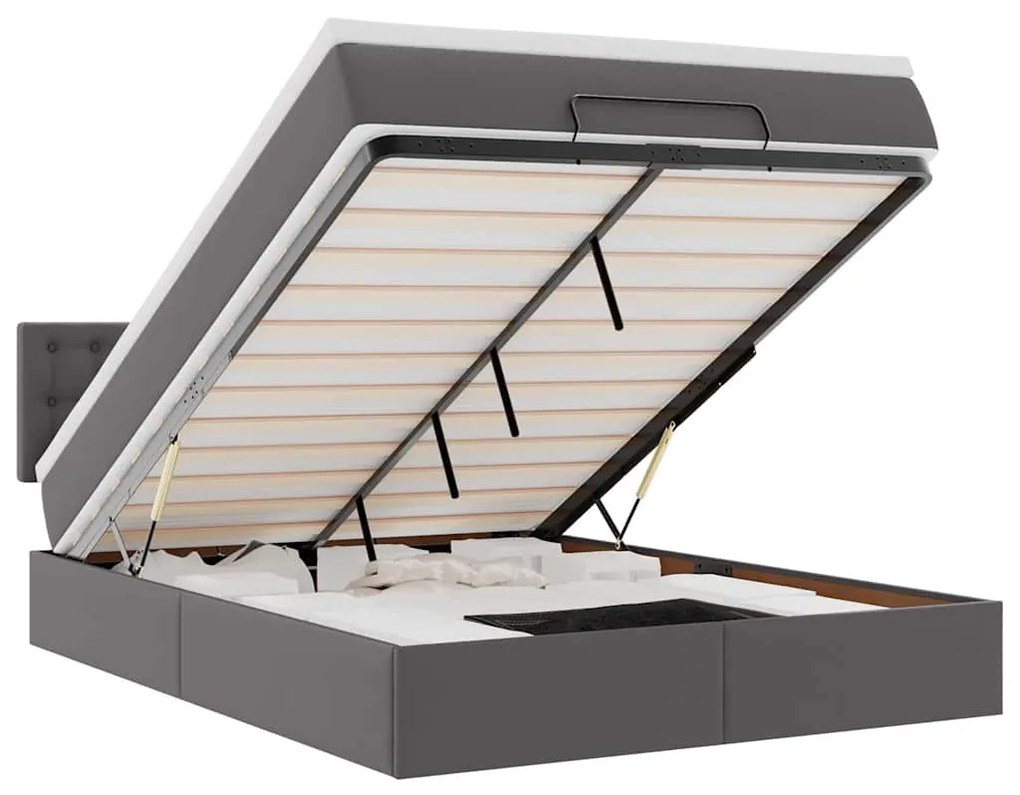 szürke műbőr ottomán ágy matracokkal & LED-ek 140x190cm