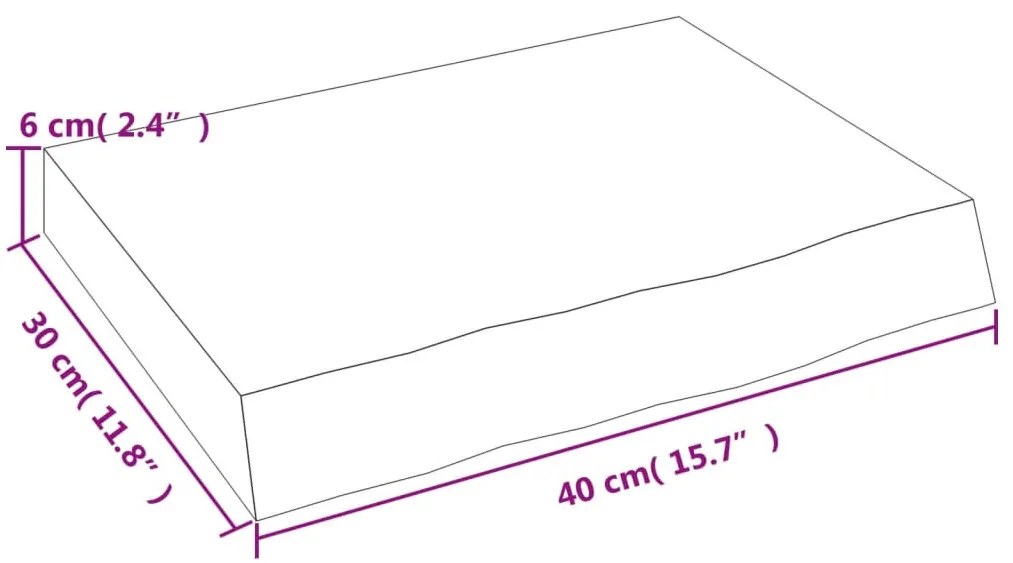 sötétbarna kezelt tömör fa fürdőszobai pult 40x30x(2-6) cm