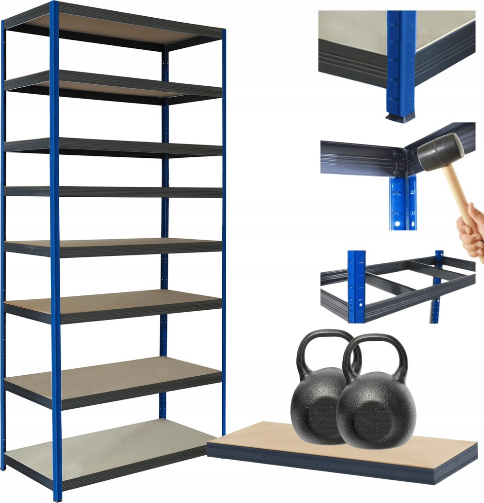 Tárolószekrény fém állvány Helios 270x110x50cm 8Px275kg Tömör Kék