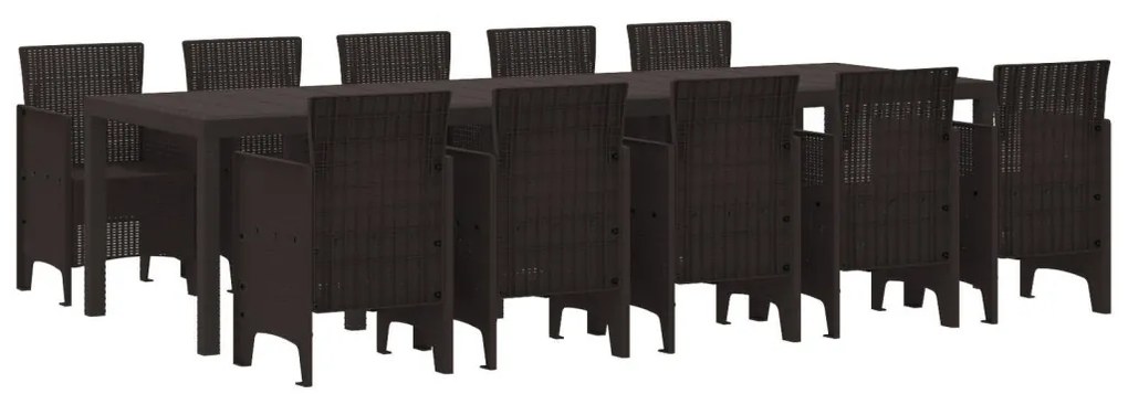 11 Részes Kerti Étkező Szett Barna Polirattan, Kerti Asztal Barna 150x100x73 cm Polirattan, Kerti Székek 2 db Barna Polirattan, Kerti Székek 4 db Barna Polirattan