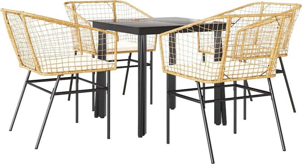 vidaXL 5 észes barna polyrattan üveg kerti étkezőgarnitúra párnával