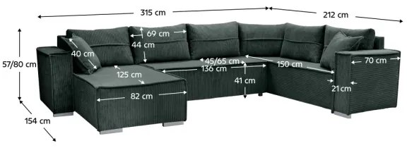 Univerzális, kihúzható U-alakú sarokülőgarnitúra LONDON, zöld
