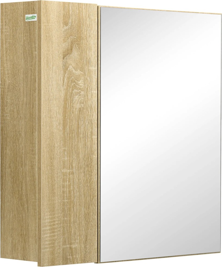 kleankin fürdőszobai szekrény tükörrel és 4 belső polccal, chipboardból, 60x15x60 cm, fa szín | Aosom