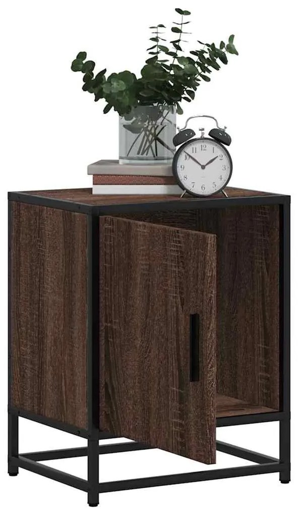 Éjjeliszekrények 2 db barna tölgy 40x31x50 cm műfából és fémből