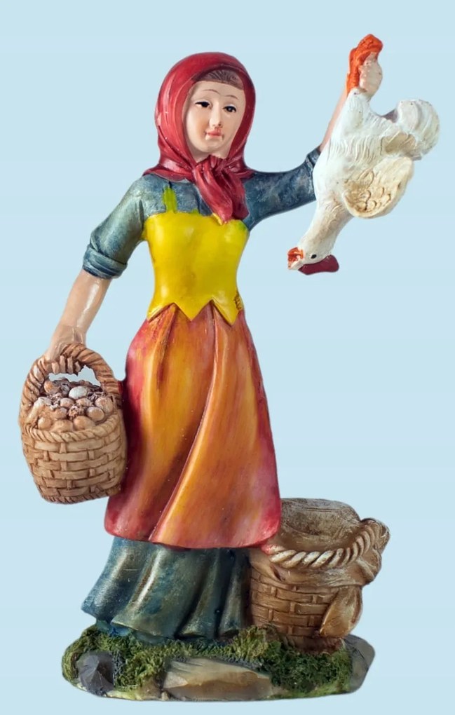 Nő tyúkkal és kosarakkal, 15cm magas figurákhoz