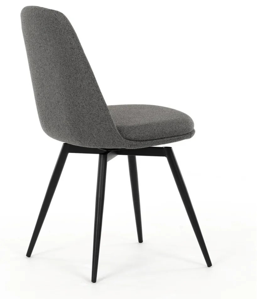 Scaun de sufragerie pivotant, material gri, mecanism rotativ 360°, lac negru mat, picioare metalice