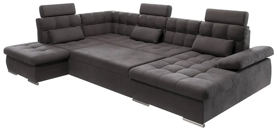Antracitszürke kinyitható tárolóhelyes sarokkanapé (bal oldali-U alakú) Merkur – Ropez