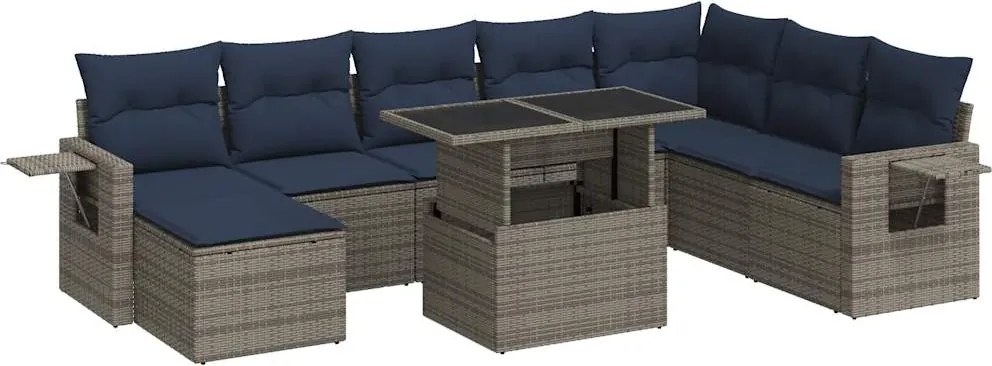 vidaXL 9 részes szürke polyrattan akácfa kerti ülőgarnitúra párnákkal