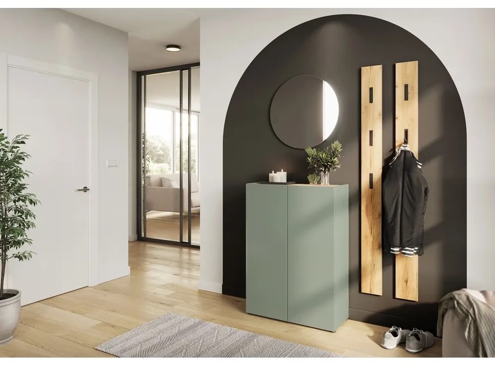 Világoszöld cipőtartó tölgyfa dekorral 74x105x33 cm Alviano – Germania