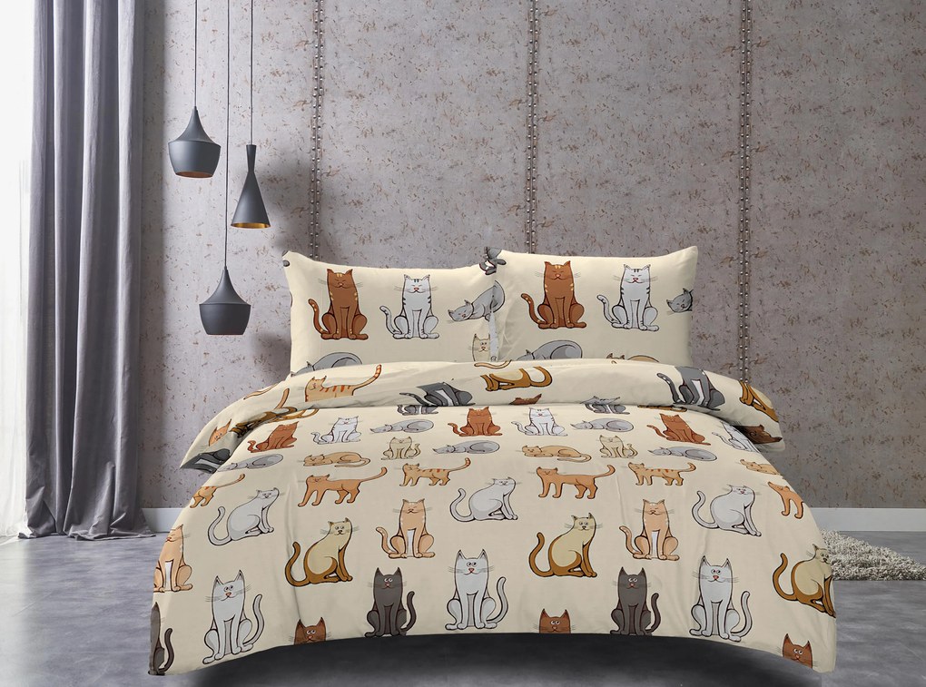 COLORED CATS krém mikroszálas ágyneműhuzat Ágyneműhuzat mérete: 2 db 70 x 90 cm | 200 x 220 cm
