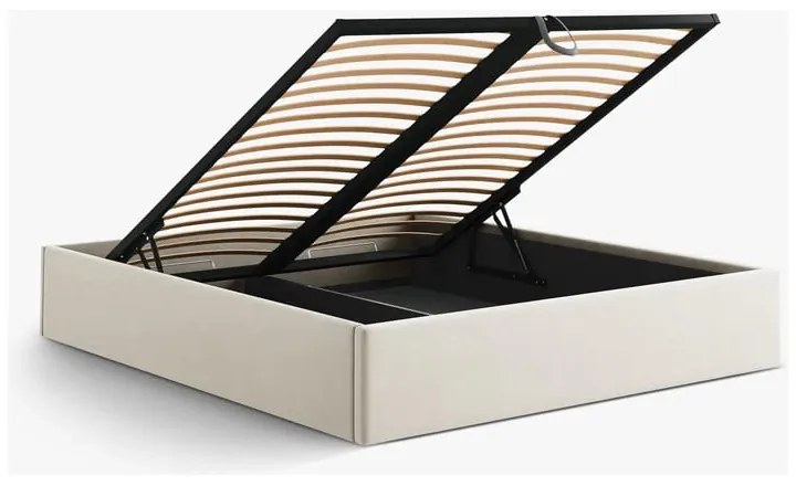 Bézs kárpitozott ágyneműtartós-ágytámla nélkül franciaágy ágyráccsal 200x200 cm Susan – Micadoni