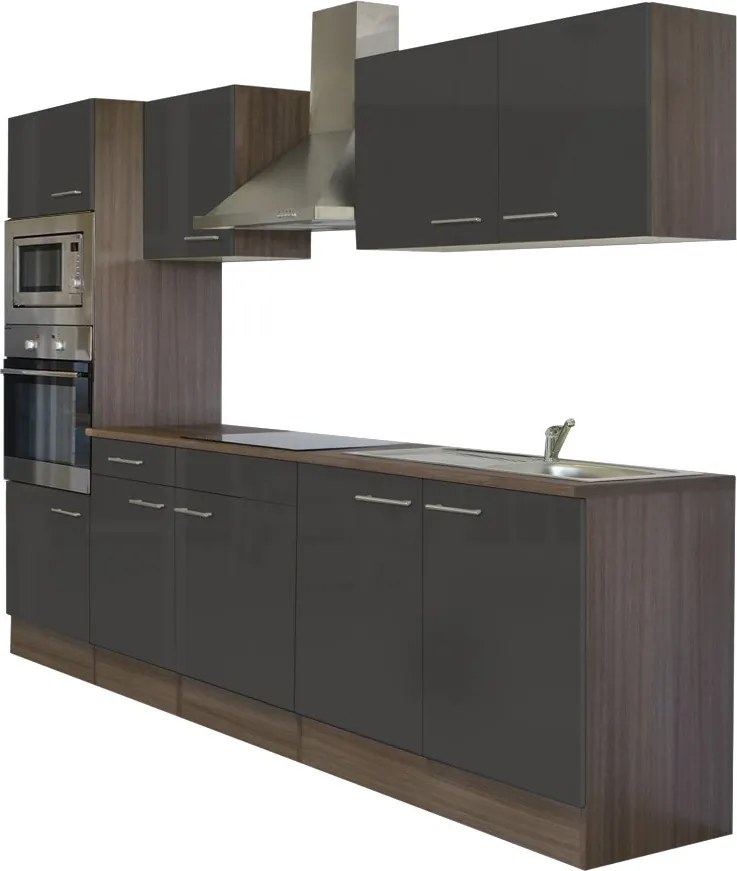 Yorki konyhabútor Yorki tölgy korpusszal, selyemfényű antracit fronttal 270 cm-es méretben