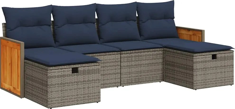 vidaXL 6 részes szürke polyrattan kerti ülőgarnitúra párnákkal