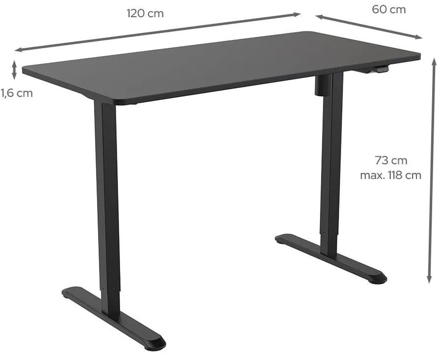 Íróasztal magasságállítással, 120x60 cm fekete