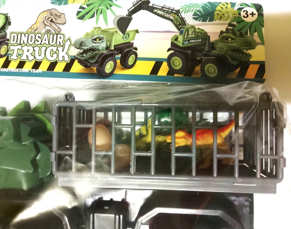 Újdonság Tologatós Dínófejű Kamion Dínó Fej Teherautó Dinoszauruszokkal a Fedélzeten 30 cm
