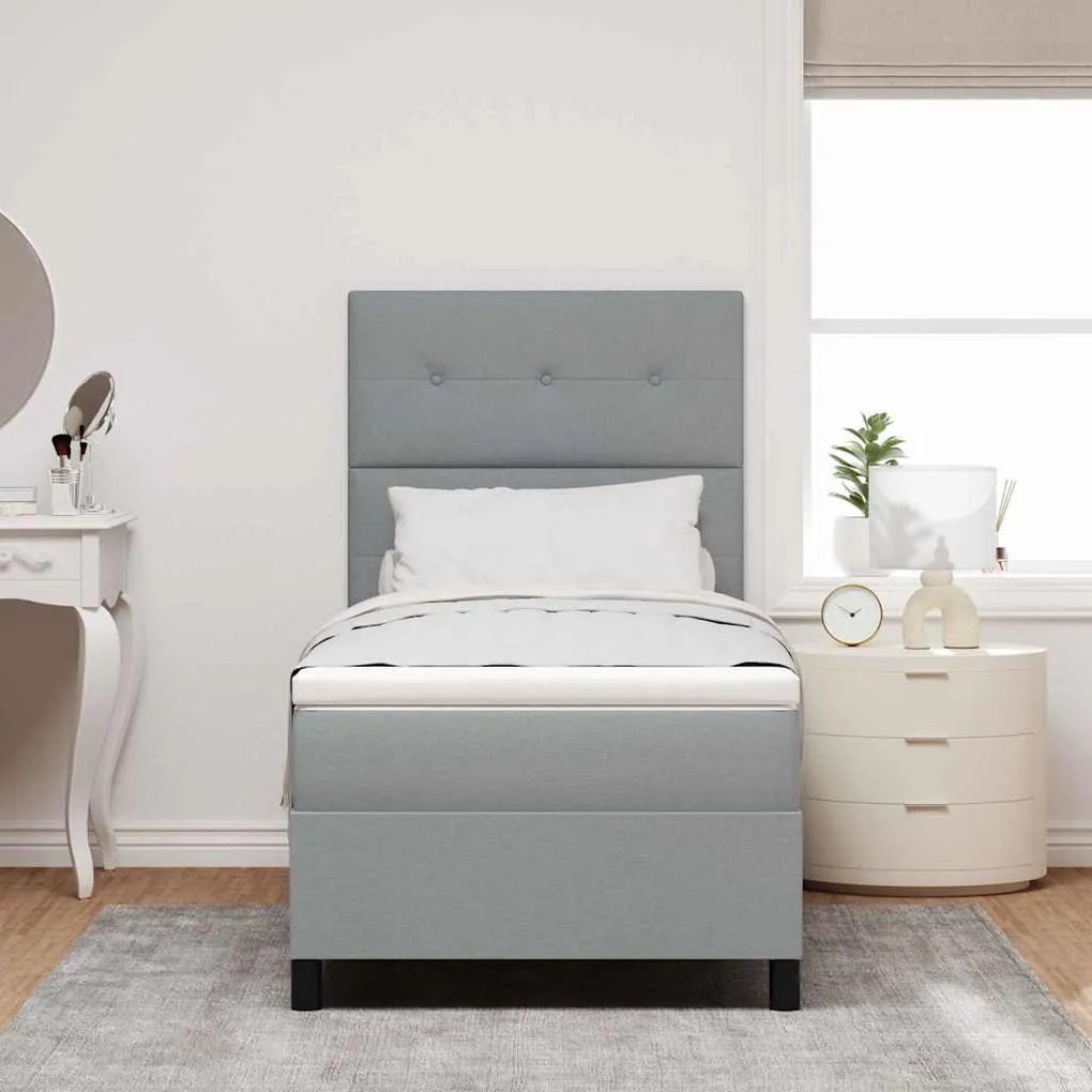 Boxrugós ágy matracmal Világosszürke 100 x 200 cm szövet