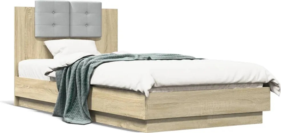 vidaXL sonoma tölgy színű szerelt fa ágykeret fejtámlával 90 x 190 cm