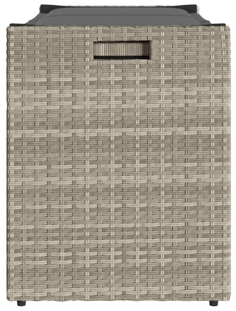 Világosszürke polyrattan kültéri tárolópad párnával 100 cm