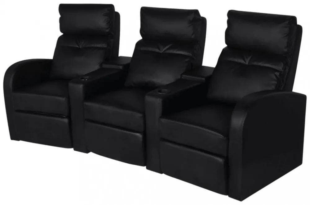 3 személyes fekete dönthető támlájú műbőr fotel