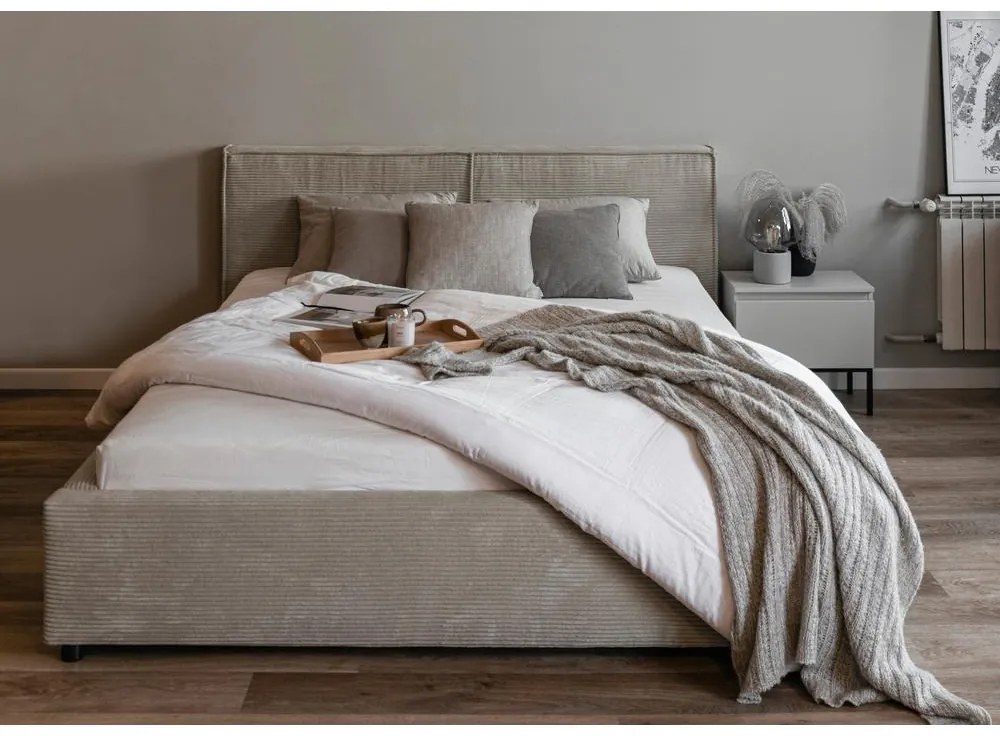 Franciaágy 140 cm Fatime (ágyráccsal) (tárolóhellyel) (sötét bézs + fekete). Akció -15%. 1099187
