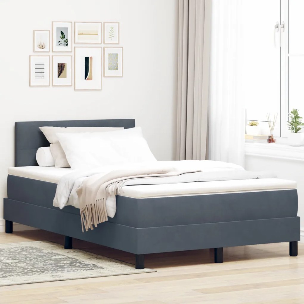 Boxspring Ágy Matraccal Sötétszürke Kicsi Kétszemélyes Bársony