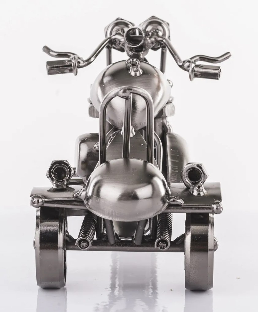 Industrial szürke fém 3 kerekű chopper trike motorkerékpár asztali dekoráció csapágy kerekekkel 9x17x7,5cm