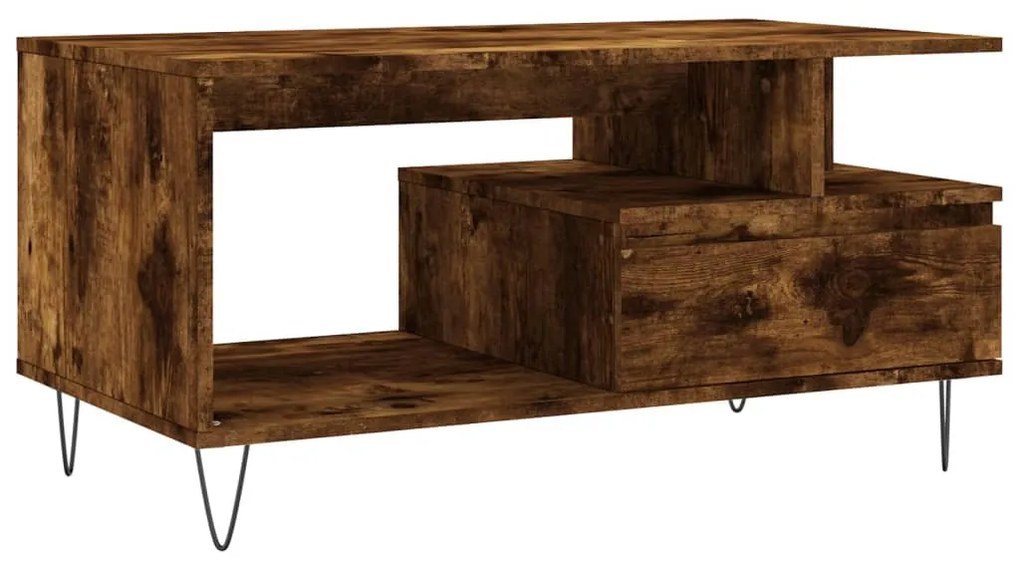 Füstös tölgy színű szerelt fa dohányzóasztal 90x49x45 cm
