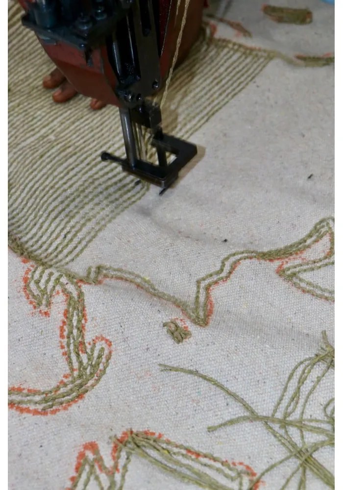 Zöld-krémszínű mosható-kézi szövésű pamut gyerek szőnyeg ø120 cm World Map – Lorena Canals