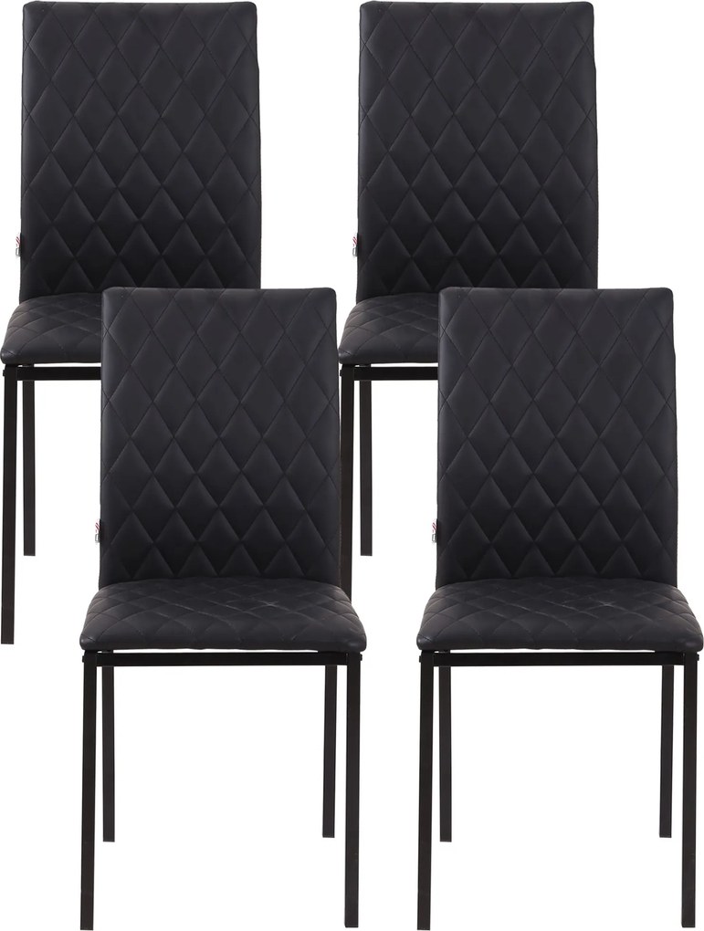 HOMCOM 4 darabból álló étkezőszék készlet háttámlás, műbőr, lábtámasszal ellátott nappali székek acél lábakkal étkezőasztalhoz, Fekete | Aosom