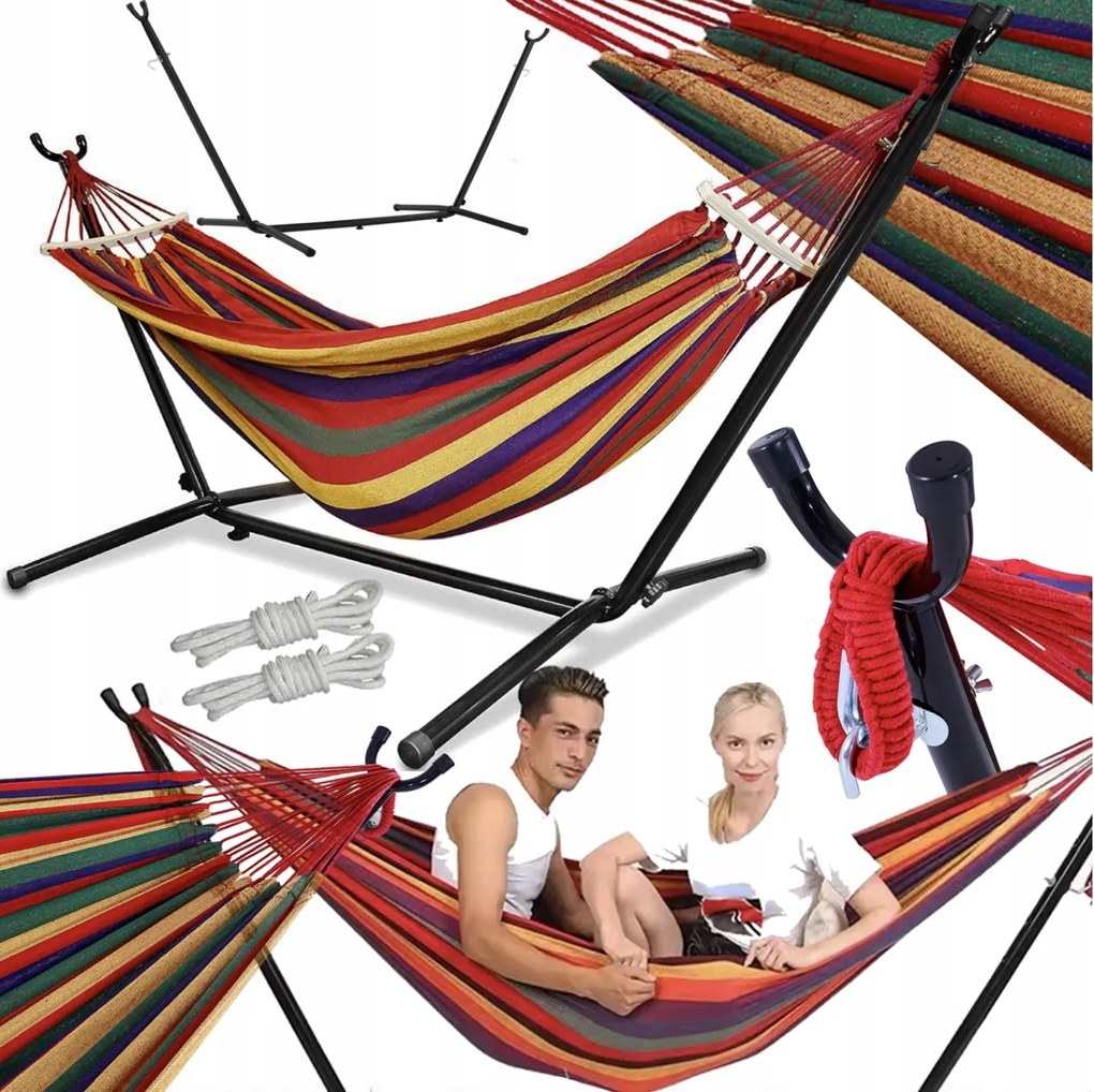 Kerti Függőágy Állvánnyal Szett XXL Állvány Kemping Terasz Erkély 150kg