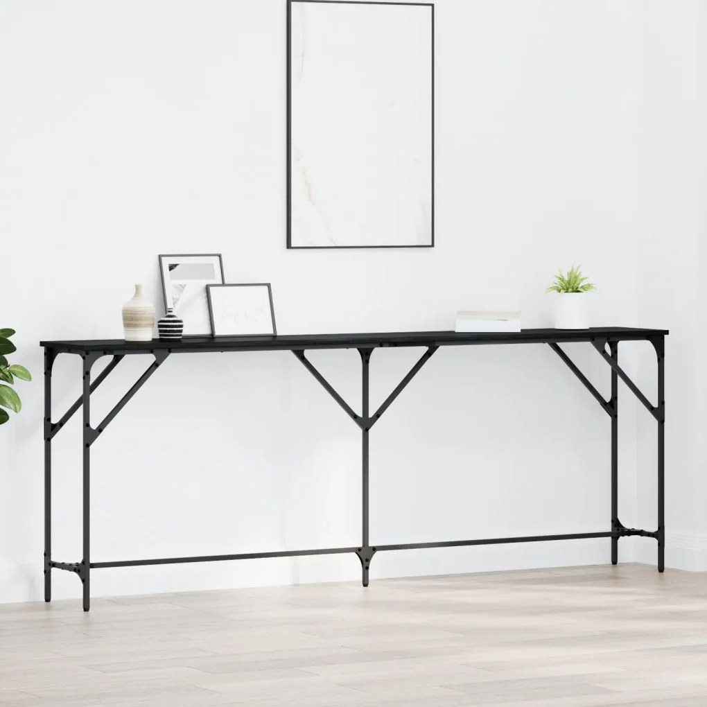 Konzol Asztal Fekete Tölgy 200x29x75 cm Összeszerelt Fa