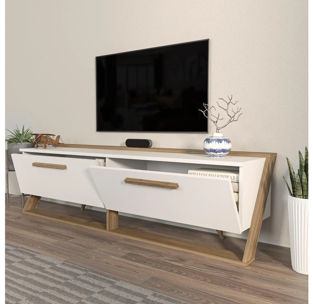 TV asztal/Szekrény Agaela (fehér + dió) . 1101395