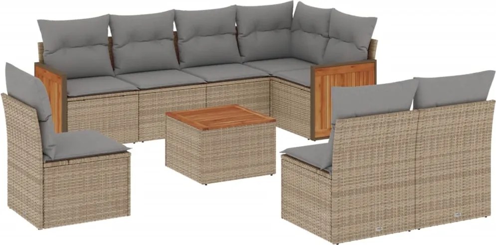 vidaXL 9 részes bézs polyrattan kerti ülőgarnitúra párnákkal
