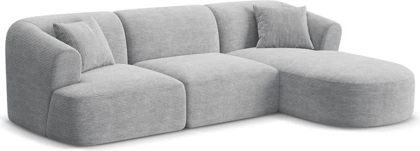 Világosszürke kordbársony sarokkanapé (jobb oldali-heverő résszel) Campi – Cosmopolitan Design