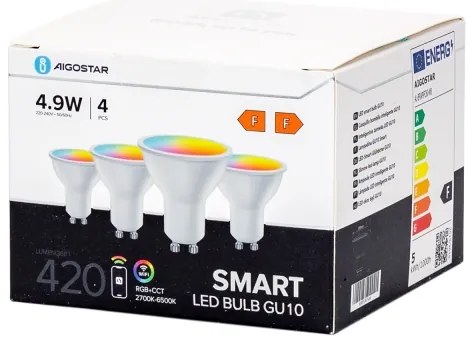 4 db-os szett Smart LED RGBW dimmelhető GU10 izzó 4,9W/230V 2700-6500K - Aigostar