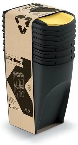 Hulladékválogató kosár Sortibox 35 l, 4 db, fekete