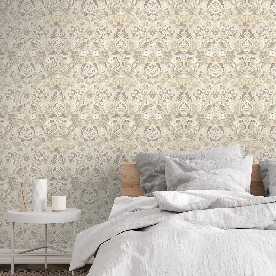Arthouse Signature 2 Folk Floral bézs-szürke madaras vlies tapéta – 100196AH
