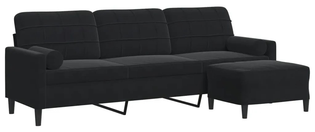 vidaXL 3 személyes fekete bársony kanapé lábtartóval 210 cm