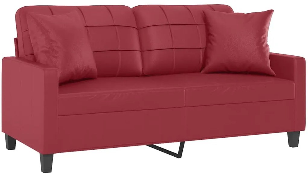 2 személyes bordó műbőr kanapé díszpárnákkal 140 cm