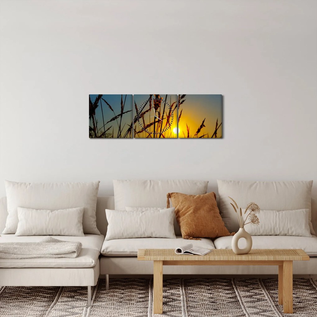 Kép - naplemente a réten (órával) (90x30 cm)