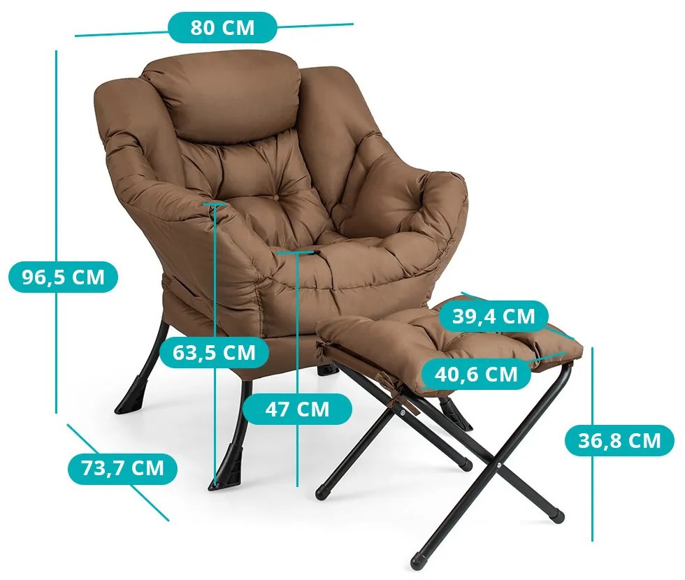 Relax fotel lábtartóval, barna