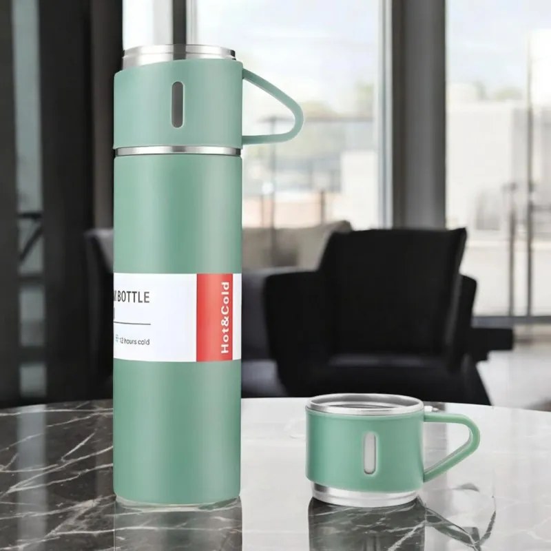 Termosz 500 ml 3 csészével HOT&COLD, zöld
